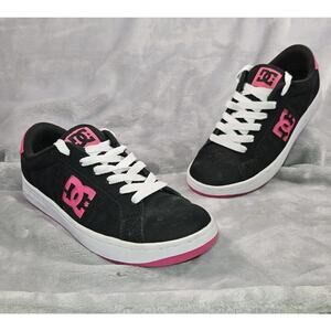 DC Shoes Womens Black Pink Low Top Skate Sneakers White Laces Size 7.5